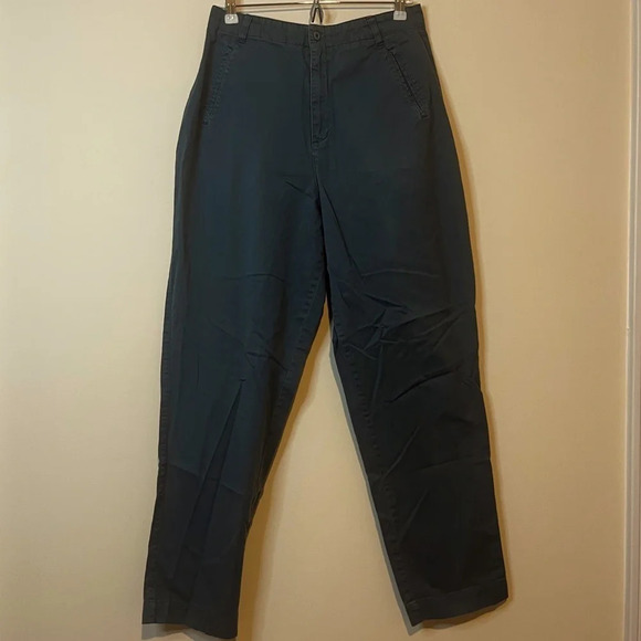 VTG L.L. BEAN High Waisted Green Khaki Pants - Picture 1 of 7